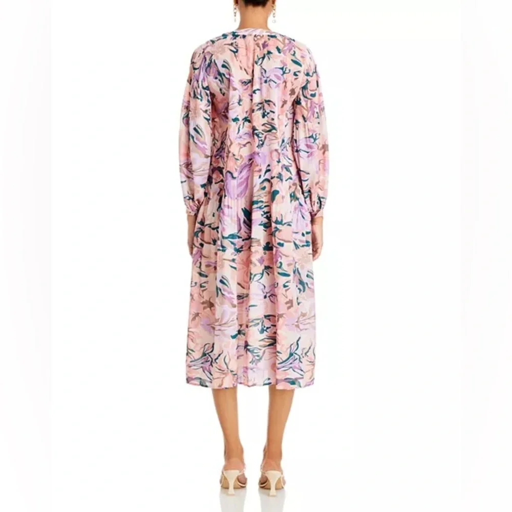 Misook NWT Floral Drop Waist Balloon Sleeve Midi Dress Dainty Feminine Pretty XL - Picture 2 of 10